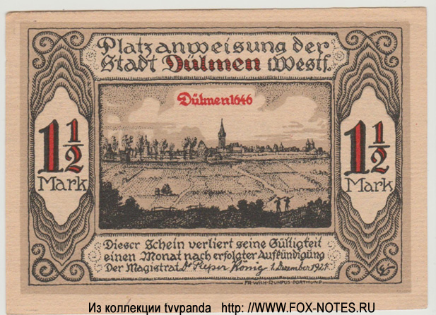 Stadt Dülmen 1 1/2 Mark 1921 