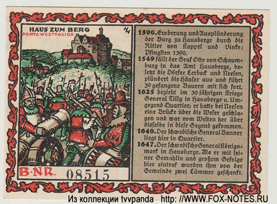 Notgeld der Amts-Sparkasse Hausberg. 50 Pfennig 1921.