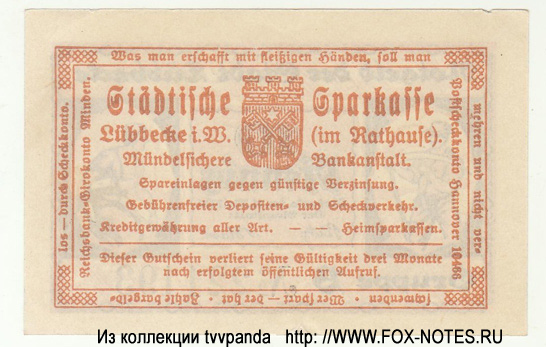 Notgeld der Stadt Lübbecke. 10 Pfennig. 14. Mai 1920.