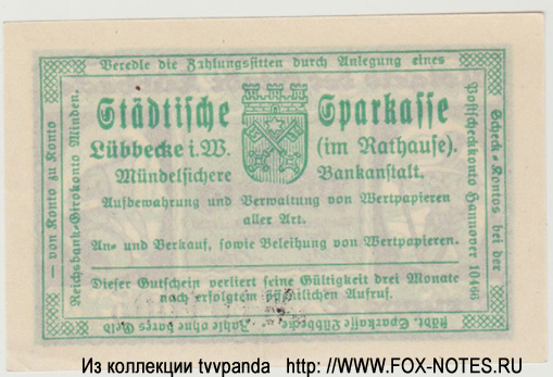 Notgeld der Stadt Lübbecke. 5 Pfennig. 14. Mai 1920.