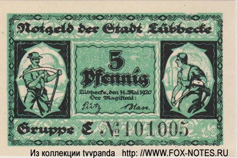 Notgeld der Stadt Lübbecke. 5 Pfennig. 14. Mai 1920.