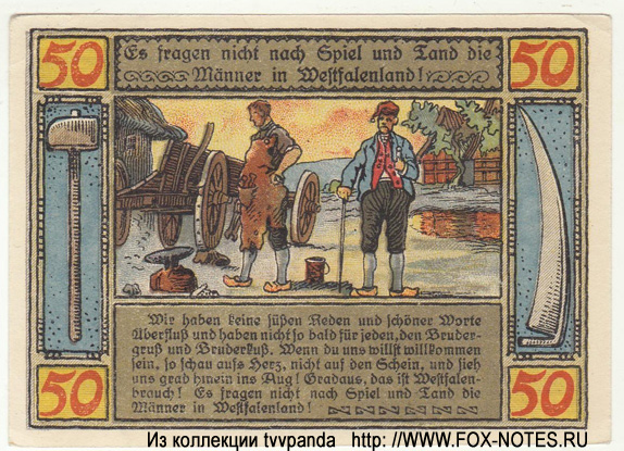 Gutschein der Stadt Lübbecke. 50 Pfennig. 1921.