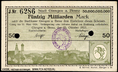 Stadtgemeinde Giengen an der Brenz 50 Milliarden Mark 1923