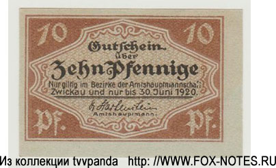Amtshauptmannschaft Zwickau 10 Pfennig 1920