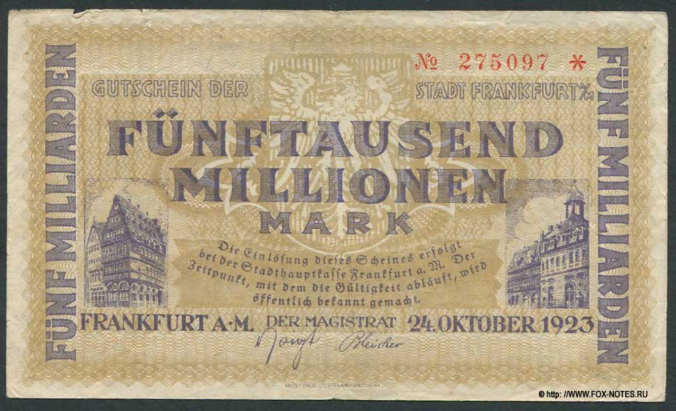 Stadt Frankfurt a/M. 500 Millionen Mark 1923