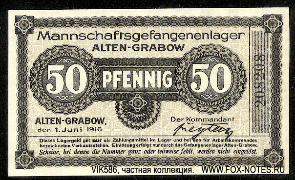 Mannschafgefangenenlager Alten-Grabow 50 Pfennig 1916