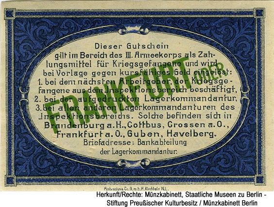 Lager Frankfurt (Oder) Inspektion der Kriegsgefangenenlager im Bereich des III Armeekorps 1 Mark 1917