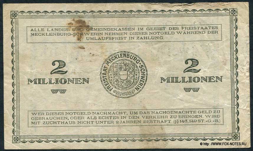 Mecklenburg-Schwerinisches Staatsministerium  2 Millionen Mark 1923