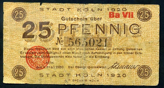 Stadt Köln 25 Pfennig 1920