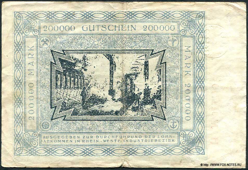 August Thyssen-Hütte, Gewerkschaften Friedrich Thyssen, Lohberg. 200000 Mark 1923