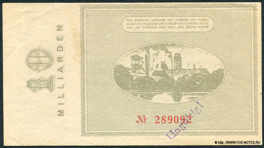 Bezirksverband der Amtshauptmannschaft Zwickau 10 Milliarden Mark 1923