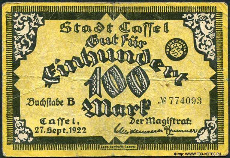 Stadt Cassel 100 Mark 1922