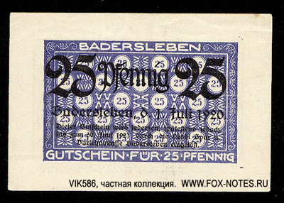 Gemeinde Badersleben 25 Pfennig 1920