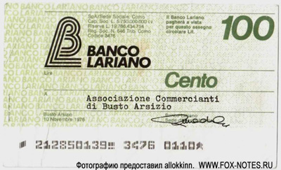 Banco Lariano 100 lire 1977