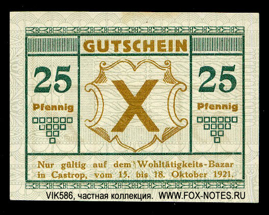 Wohltätigkeits-Bazar in Castrop 25 Pfennig 1921