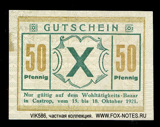 Wohltätigkeits-Bazar in Castrop 50 Pfennig 1921