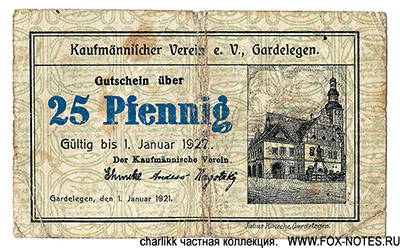 Kaufmännischer Verein e.V. Gardelegen 25 Pfennig 1921