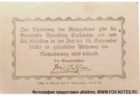 Gemeinde Annaberg 10 Heller 1920