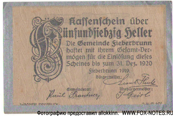 Gemeinde Fieberbrunn 75 Heller 1919