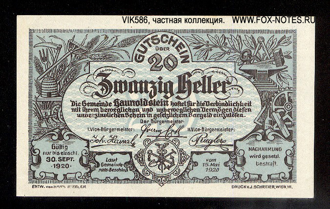 Gemeinde Haunoldstein 20 Heller 1920
