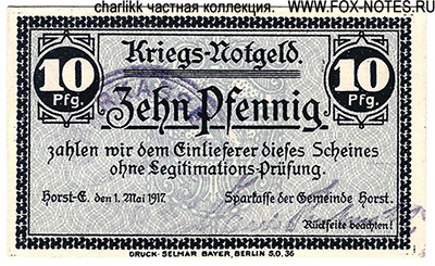 Gemeinde Horst-Emscher 10 Pfennig. 1917.