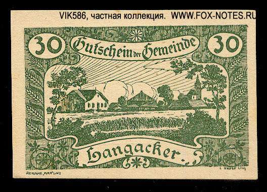 Gutschein der Gemeinde Langacker. 30 Heller. 27. Juni 1920.