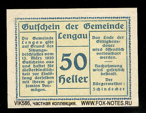Gemeinde Lengau 50 Heller 1920