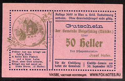 Gemeinde Weigetschlag 50 Heller