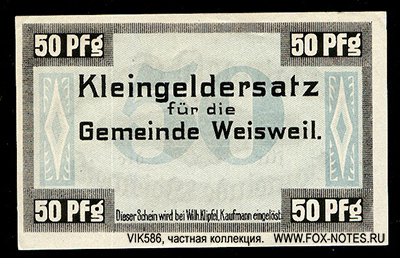 Kleingeldersatz für die Gemeinde Weisweil. 1917.