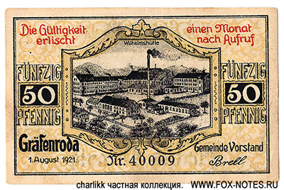 Notgeld Gräfenroda. 50 Pfennig. 1. August 1921.