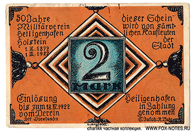 Militärverein Heiligenhafen 2 Mark 1922