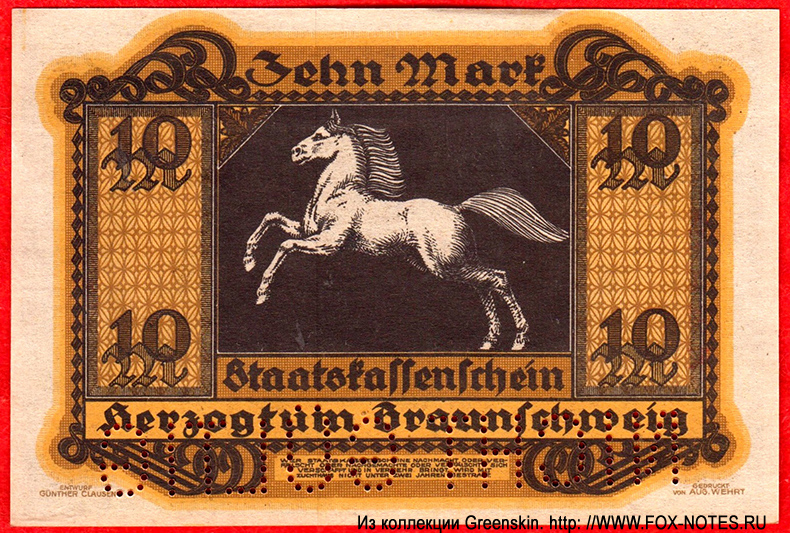 Herzoglich Braunschweig-Lüneburgisches Finanzkollegium, Abteilung für Leihhaussachen, Braunschweig 10 Mark 1918