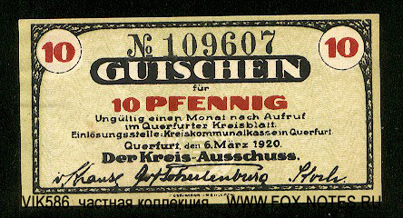 Kreis-Ausschuss Querfurt 10 Pfennig 1920
