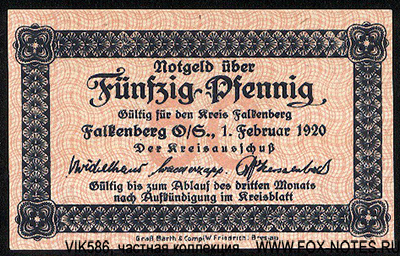 Нотгельды города Falkenberg (Фалькенберг, Jastrzębniki) Preußische Provinz Oberschlesien (1914 - 1924)