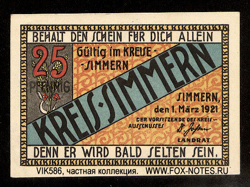 Kreis Simmern 25 pfennig 1921