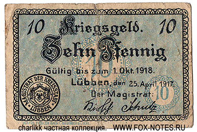 Kreisstadt Lübben 10 Pfennig 1918
