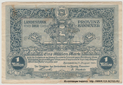 Landesbank der Provinz Hannover. Preußische Provinz Hannover (Провинция Ганновер). Выпуски 1922 - 1923 г.