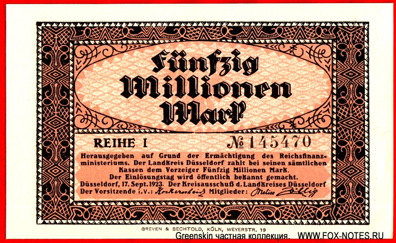 Landkreis Düsseldorf 50 Millionen Mark 1923