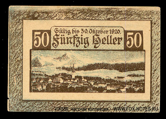 Gutschein der Marktgemeinde Windischgarsten. 50 Pfennig. 1920. Gültig bis 30. Oktober 1920.