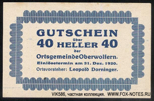 Ortsgemeinde Oberwolfern 40 Heller 1920
