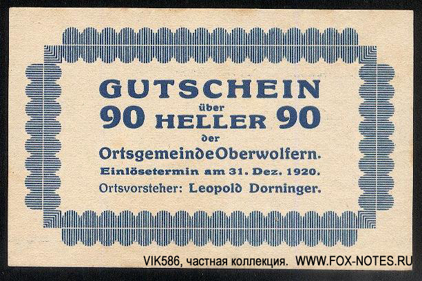 Ortsgemeinde Oberwolfern 90 Heller 1920