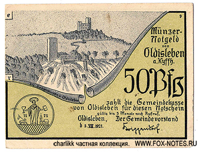 Münzer-Notgeld von Oldisleben. 5.VIII.1921.