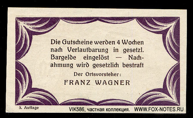 Ortsgemeinde Rindlberg 30 Heller 1920. 3. Auflage.