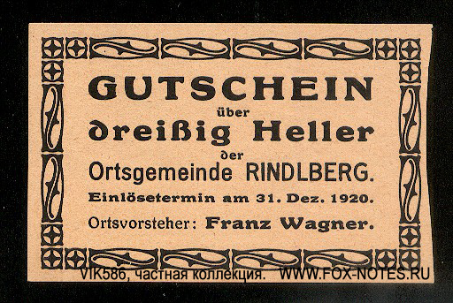 Ortsgemeinde Rindlberg 30 Heller 1920