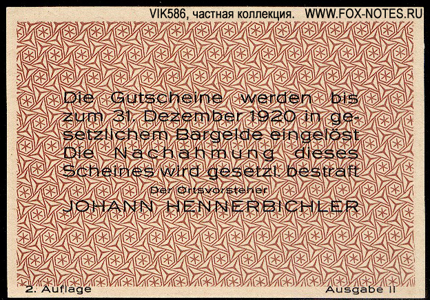 Ortsgemeinde Schönberg 30 Heller 1920. 2.Auflage  Ausgabe II