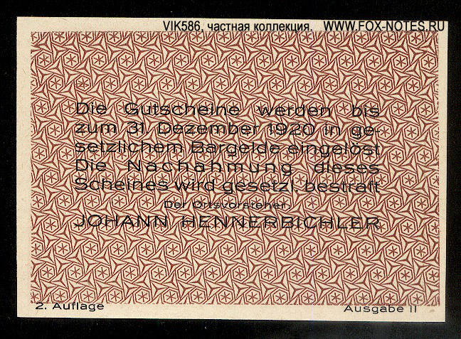 Ortsgemeinde Schönberg 50 Heller 1920. 2.Auflage  Ausgabe II