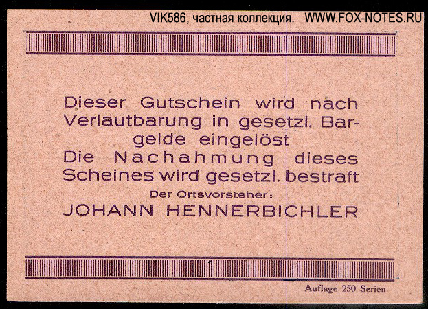 Ortsgemeinde Schönberg 30 Heller 1920. Auflage 250 Serien