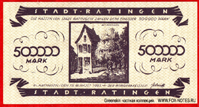 Stadt Ratingen 500000 Mark 1923