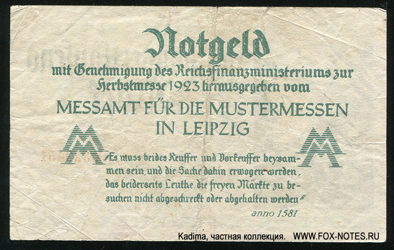Meßamt für die Mustermesse in Leipzig 500000 Mark 1923