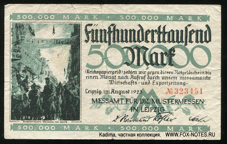 Meßamt für die Mustermesse in Leipzig 500000 Mark 1923